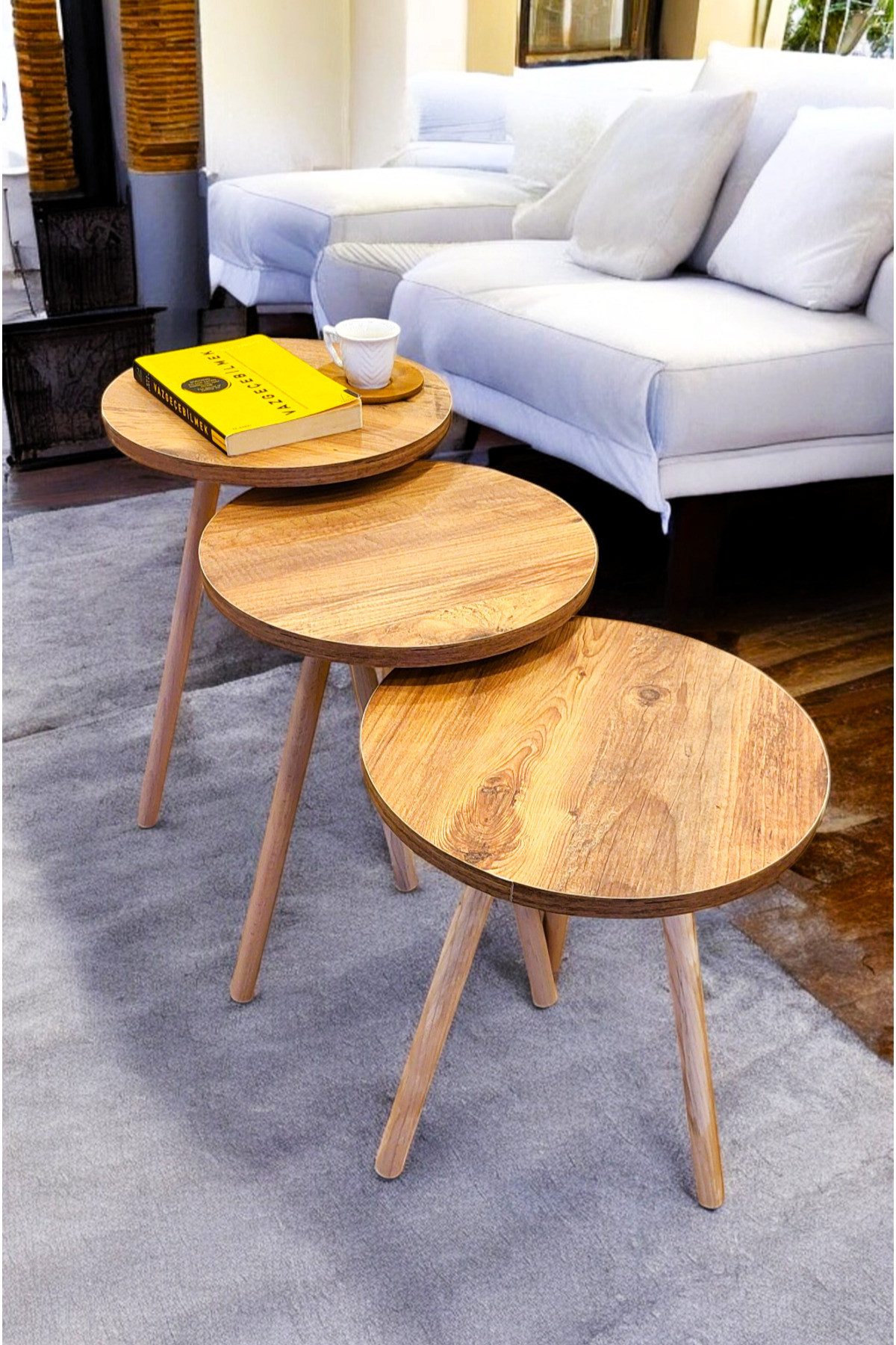 en.casa Couchtisch (Satztisch-Set, 3-St., 3er-Set Satztische), Platzsparendes 3er-Set, rund 91332111