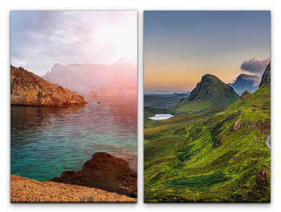 Sinus Art Leinwandbild 2 Bilder je 60x90cm Irland Küste Berge Grün Meer Natur Unberührt