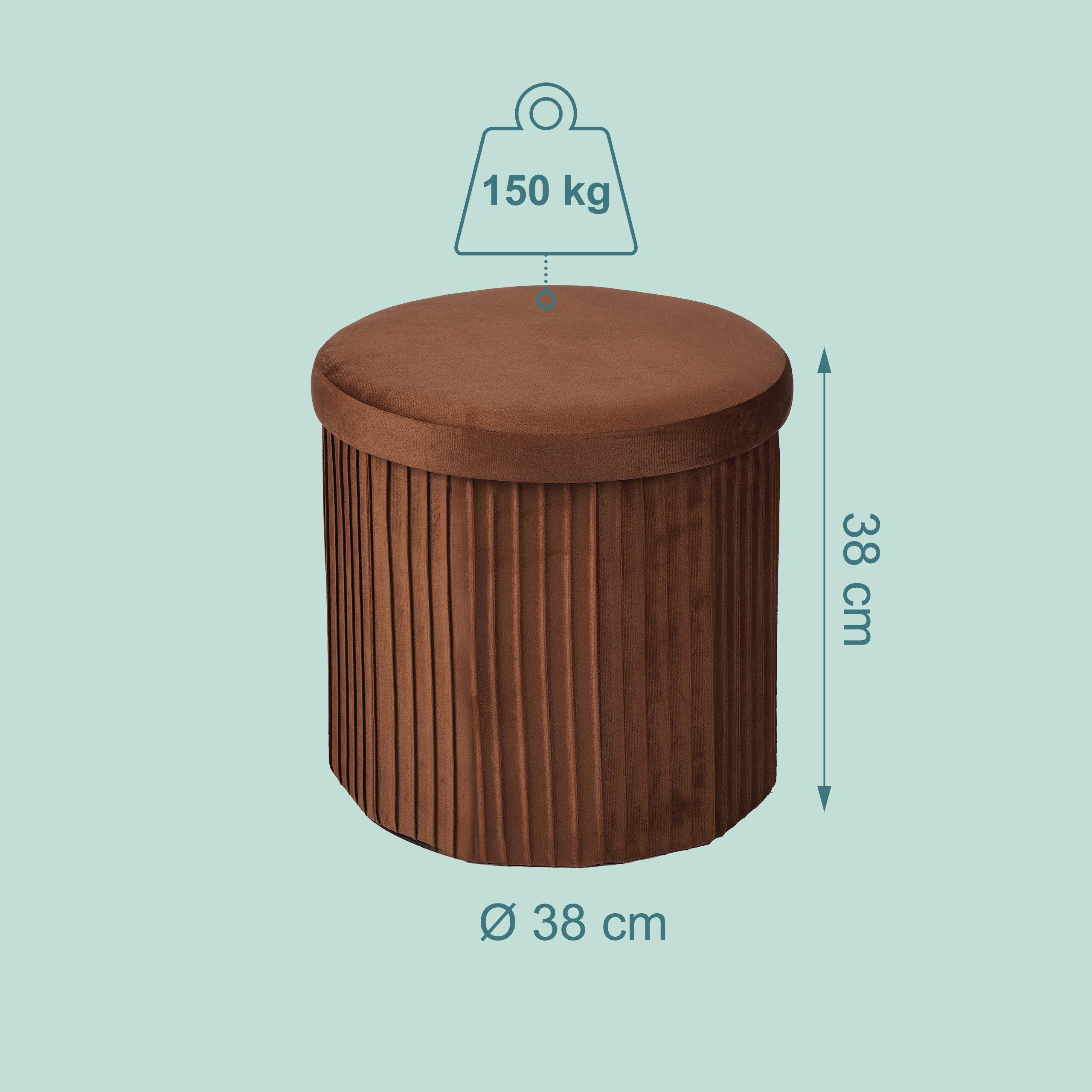 relaxdays Stauraumhocker Hocker aus Samt mit Stauraum (1 St), Mocha Mousse – Bild 4 von 5