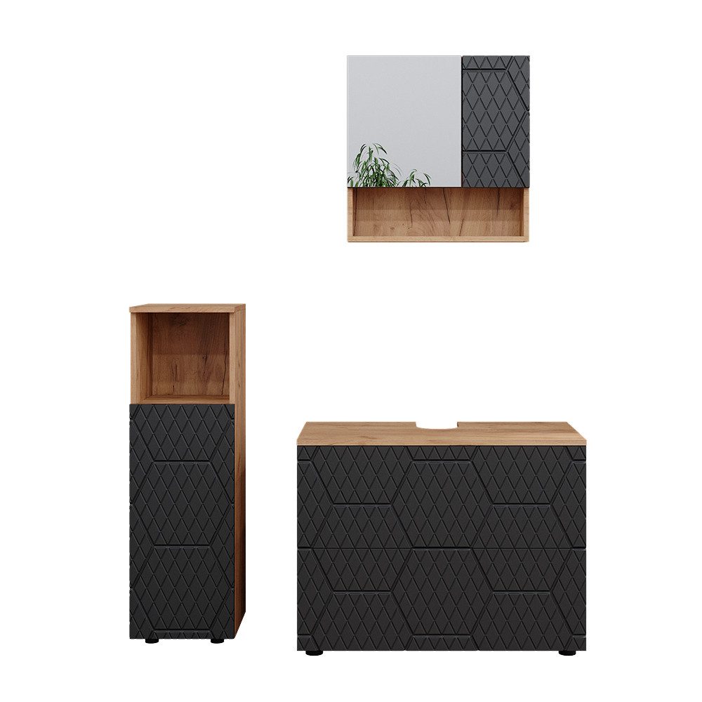 Vicco Badmöbel-Set Irma, Goldkraft Eiche/Anthrazit, 3 günstig online kaufen