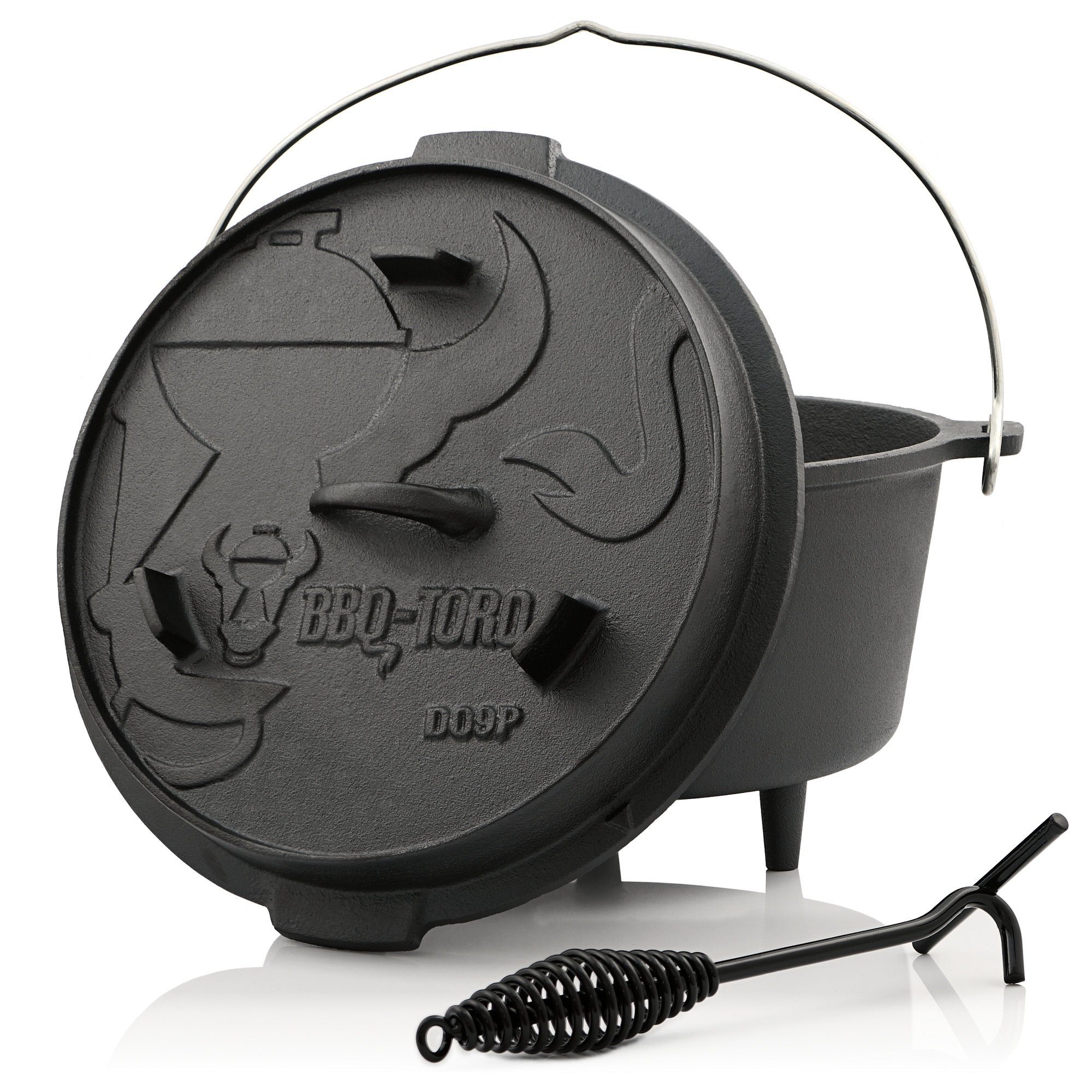 BBQ-Toro Grilltopf Dutch Oven DO9P, 9,0 L Premium Gusseisen Kochtopf, Gusstopf, Gusseisen (3-tlg)