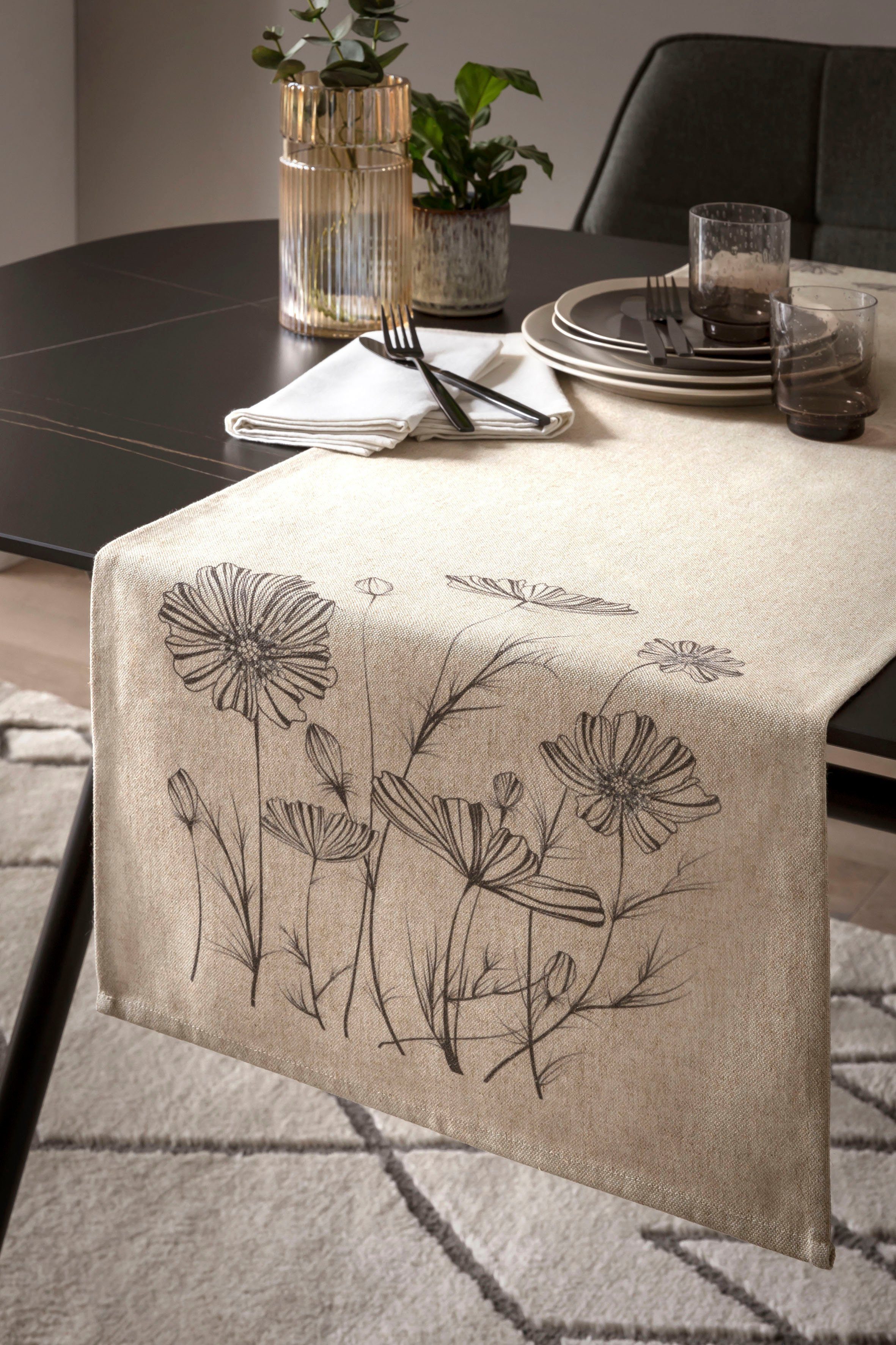 done.® Tischläufer Flower Meadow, mit (1-tlg), ca. Digitaldruck, 40x150 Maße Blumenmotiv cm