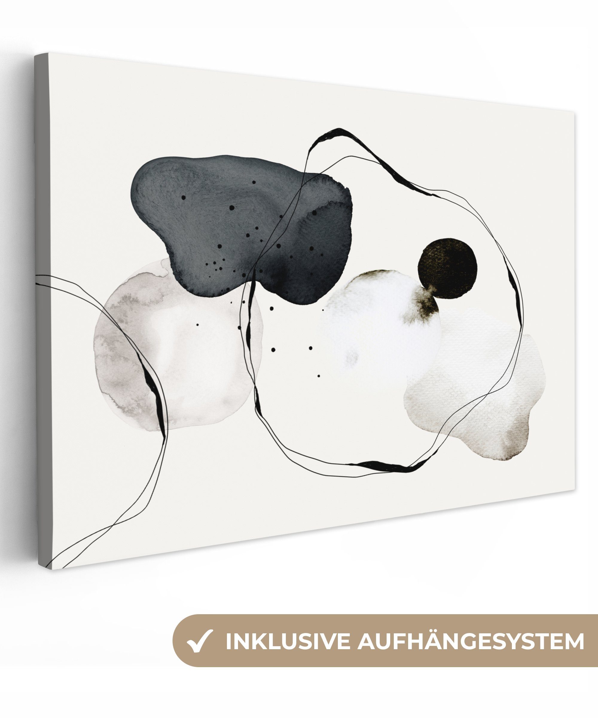 OneMillionCanvasses® Leinwandbild Abstrakt - Malerei - Kunst - Schwarz und Weiß, (1 St), Wandbild für alle Wohnbereiche, Gemälde, XXL, großes, 120x80 cm