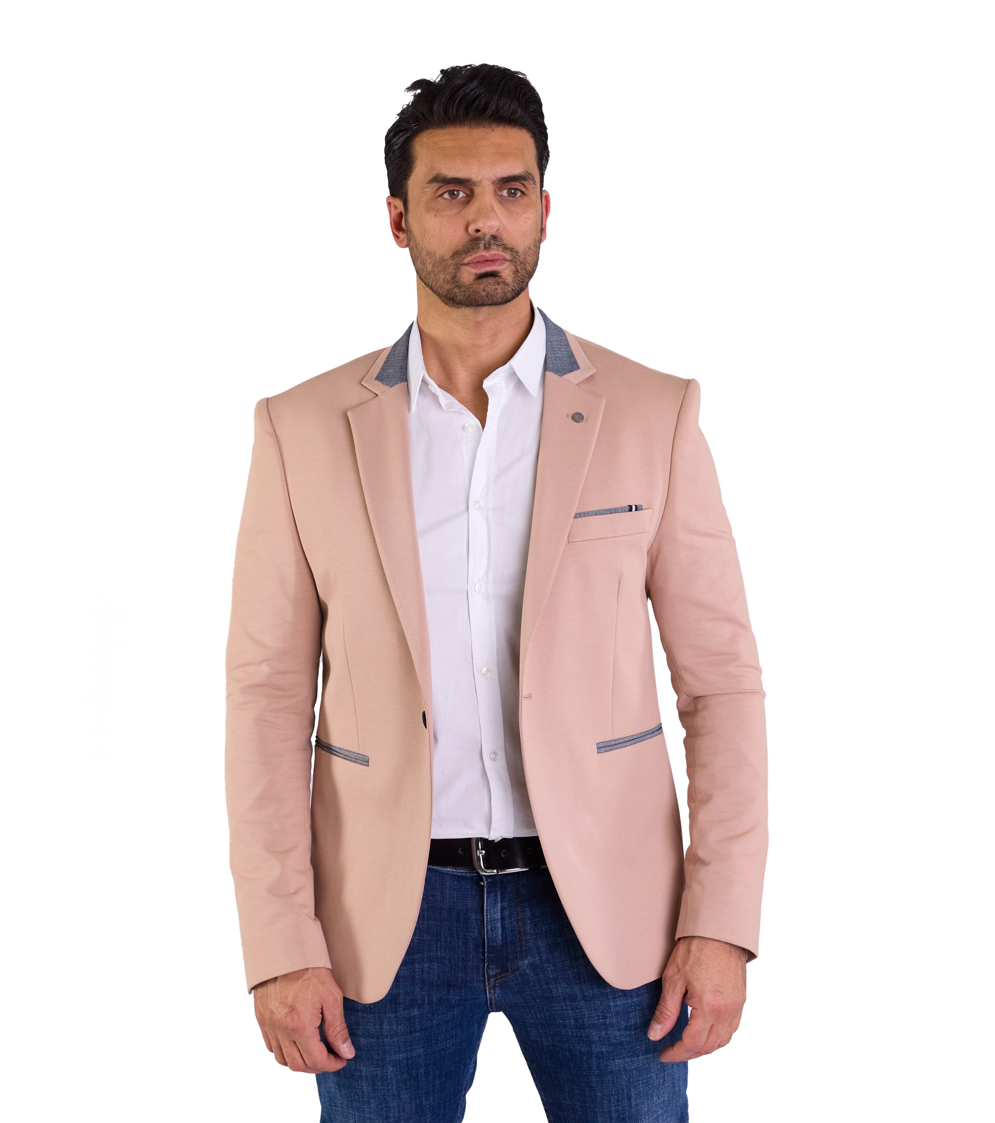 Denim Distriqt Jerseysakko Sportliches Herren Jersey Sakko mit besonderen Details Dunkel Beige 52