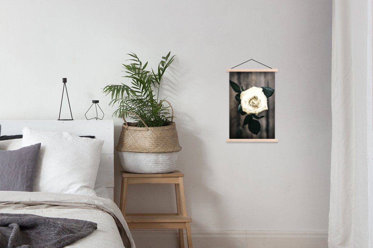 MuchoWow Poster Blume - Weiß St), - Posterleiste, Magnetisch Textilposter Wohnzimmer, für Grau, Bilderleiste, (1
