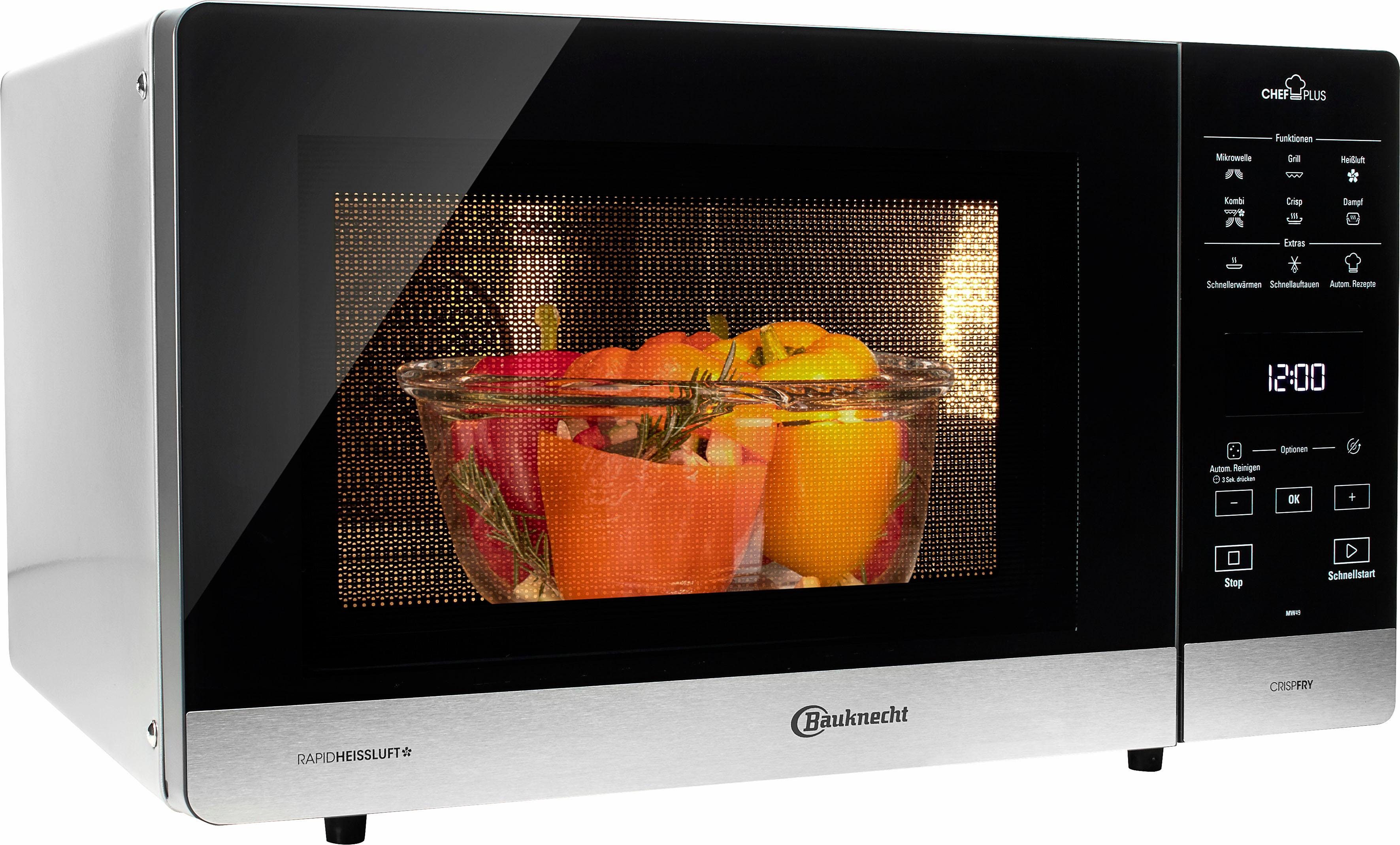 BAUKNECHT Mikrowelle MW 49 SL, Grill und Heißluft, 25 l, Dampfgaren, Grill, Heißluft und Crisp für schnelle knusprige Pizza