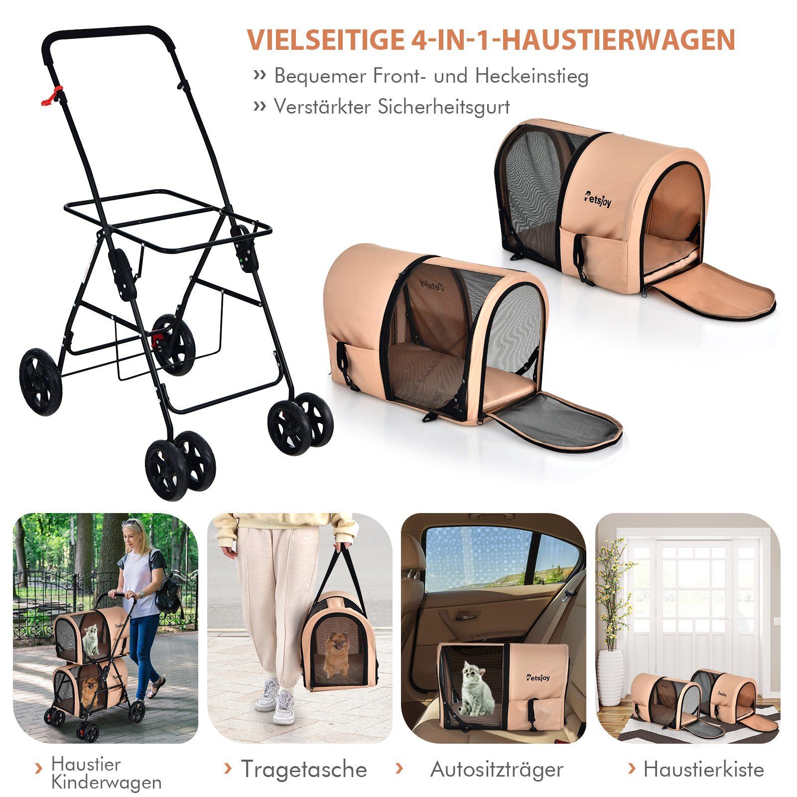 COSTWAY Hundebuggy, 2 Etagen Hundewagen, Haustiere Buggy, Katzenbuggy