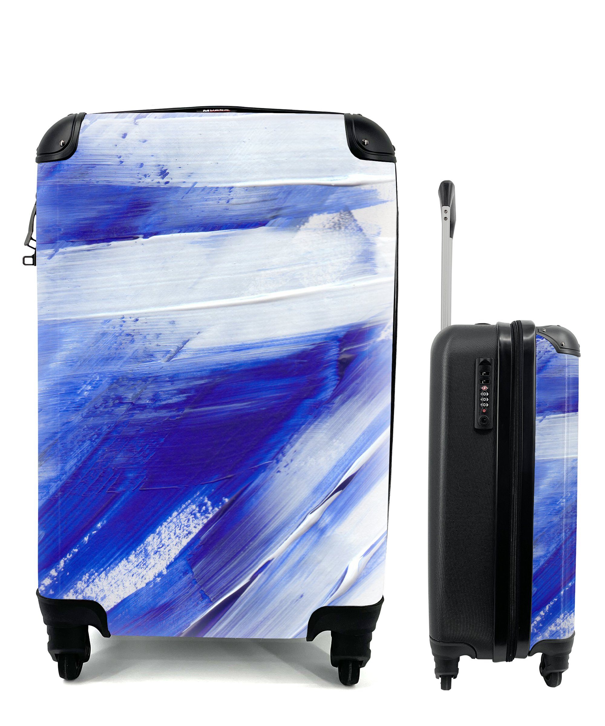 MuchoWow Handgepäckkoffer Farbe - Design - Blau, 4 Rollen, Reisetasche mit rollen, Handgepäck für Ferien, Trolley, Reisekoffer