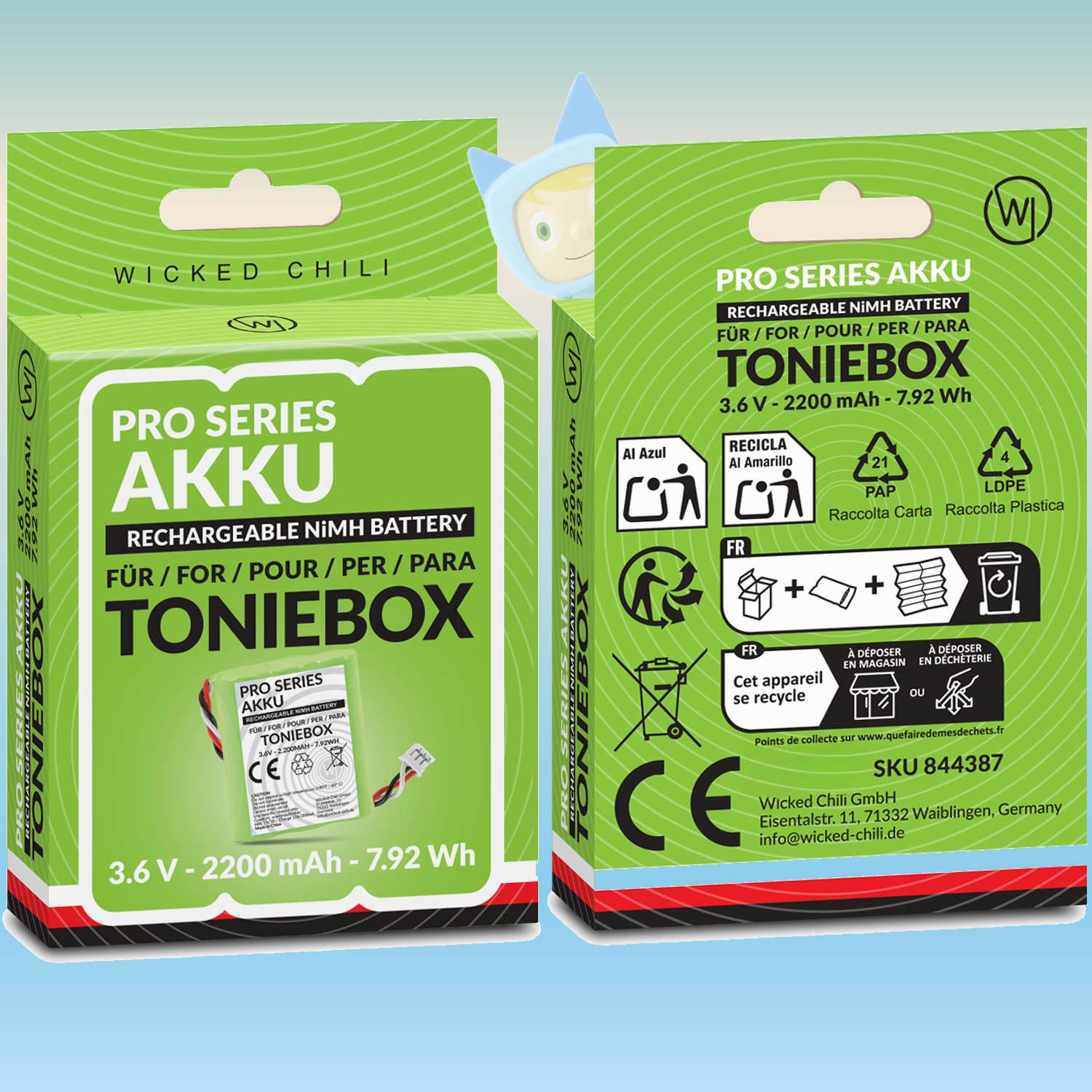 Wicked Chili 3x Akku für Toniebox,50AA5S Ersatzakku Batterie 2200 mAh mit Moosgummi Zusatz-Akku Pro Series (3,6 V), Akku geeignet für TonieBox