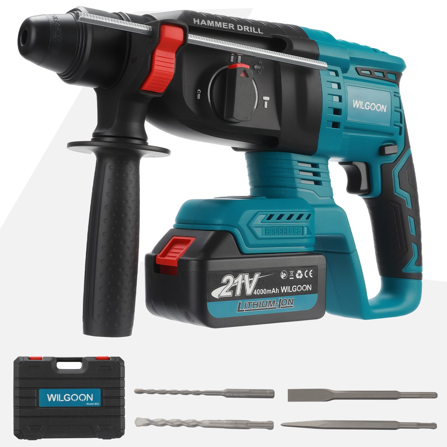 WILGOON Akku-Bohrschrauber 4-in-1 Akku Bohrhammer Set, SDS-plus, Sicherheit günstig online kaufen