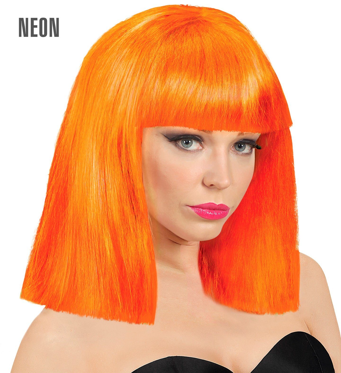 Widmann S.r.l. Kostüm-Perücke Damen Longbob Perücke 'Showgirl', Neon Orange