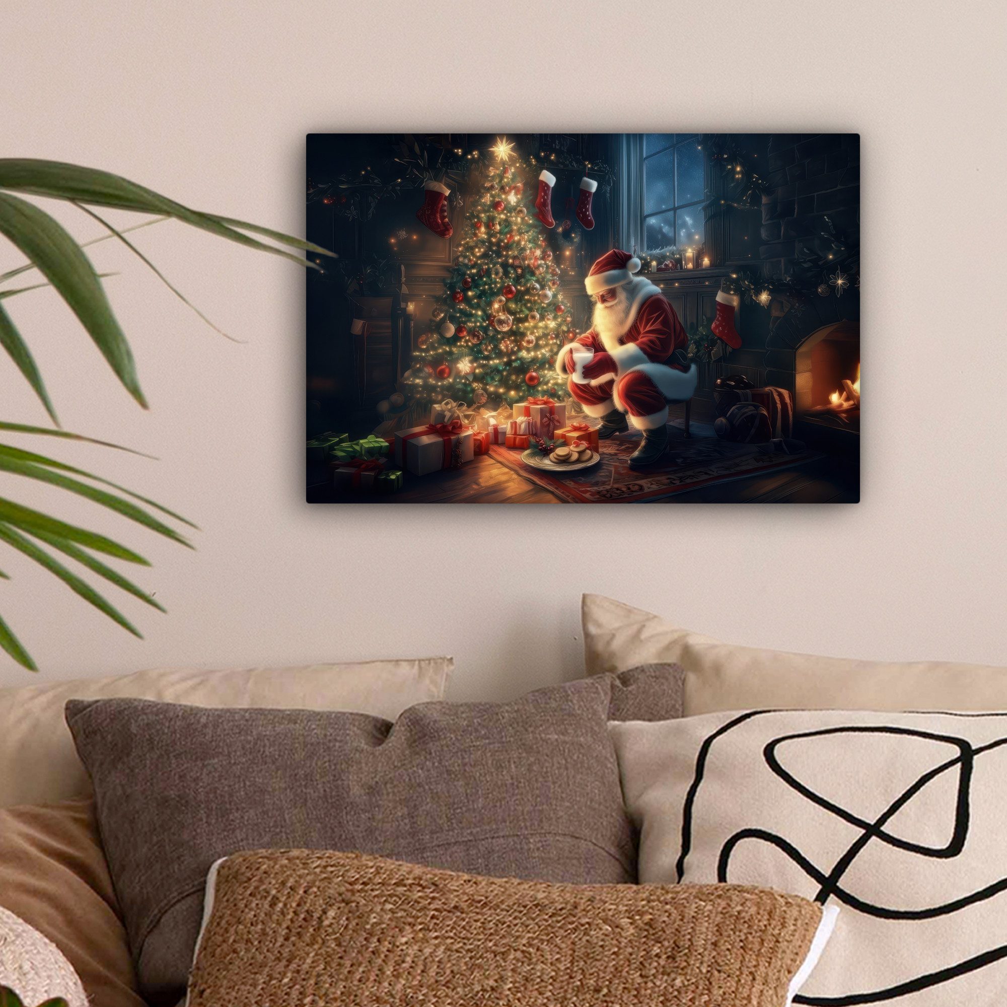 OneMillionCanvasses® Leinwandbild Weihnachtsmann - Kamin - Dunkel, Fotodruc günstig online kaufen