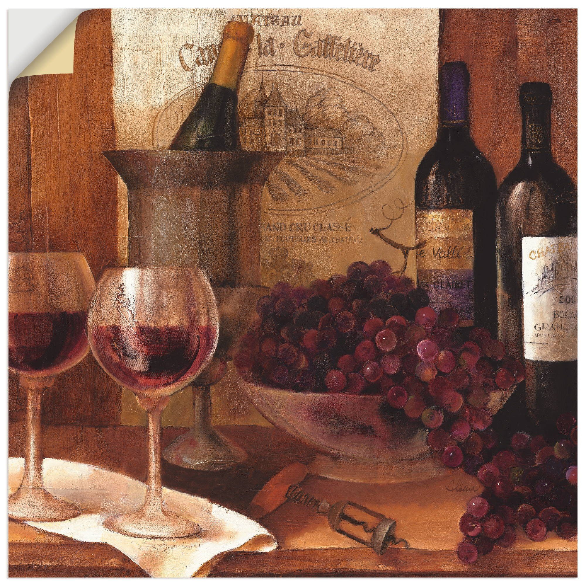 (1 Wein, Artland Poster versch. in Wandbild St), oder Größen Leinwandbild, Wandaufkleber Vintage Getränke als