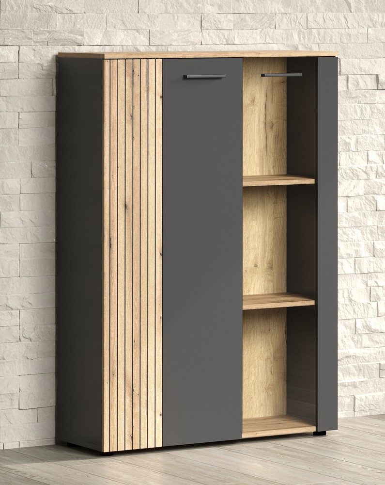 trendteam Vitrine Highboard Esteban, Anthrazit / Coast Evoke Oak ohne Beleuchtung (no-Set)