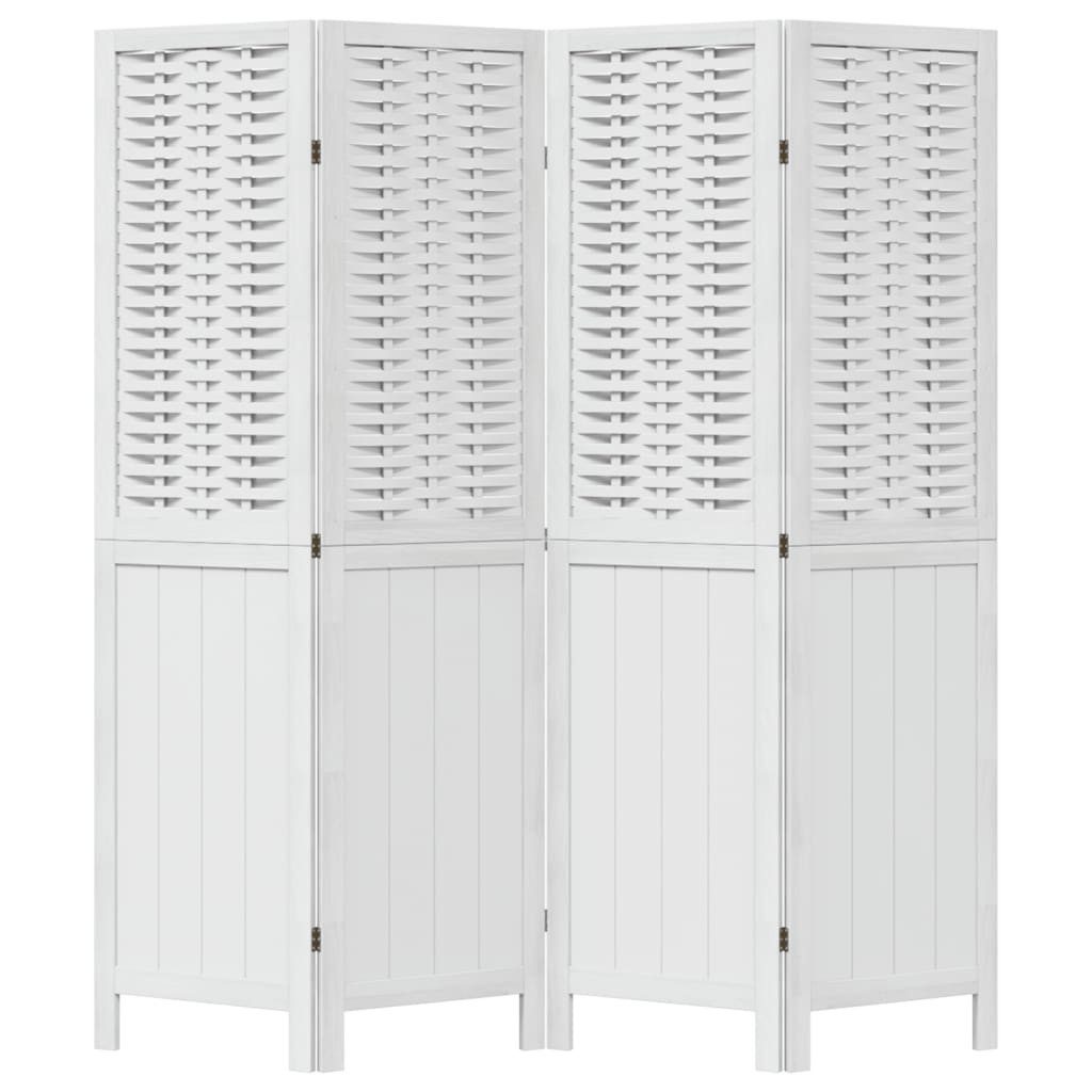 vidaXL Paravent 40 x 160 cm Paravent Trennwand 4-tlg Raumteiler Weiß Massivholz Paulow
