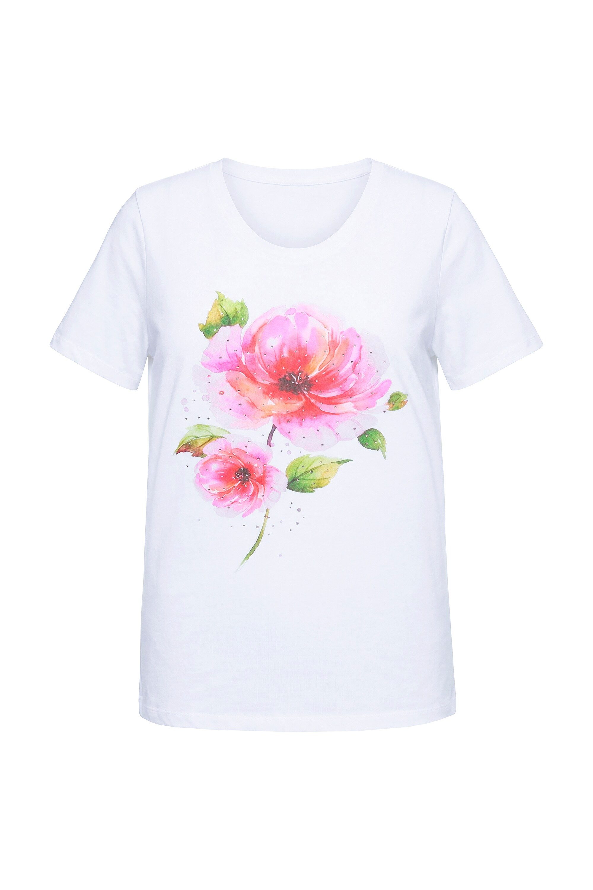 T-Shirt T-Shirt Komfort Fit Glitzersteinchen Blumenmotiv