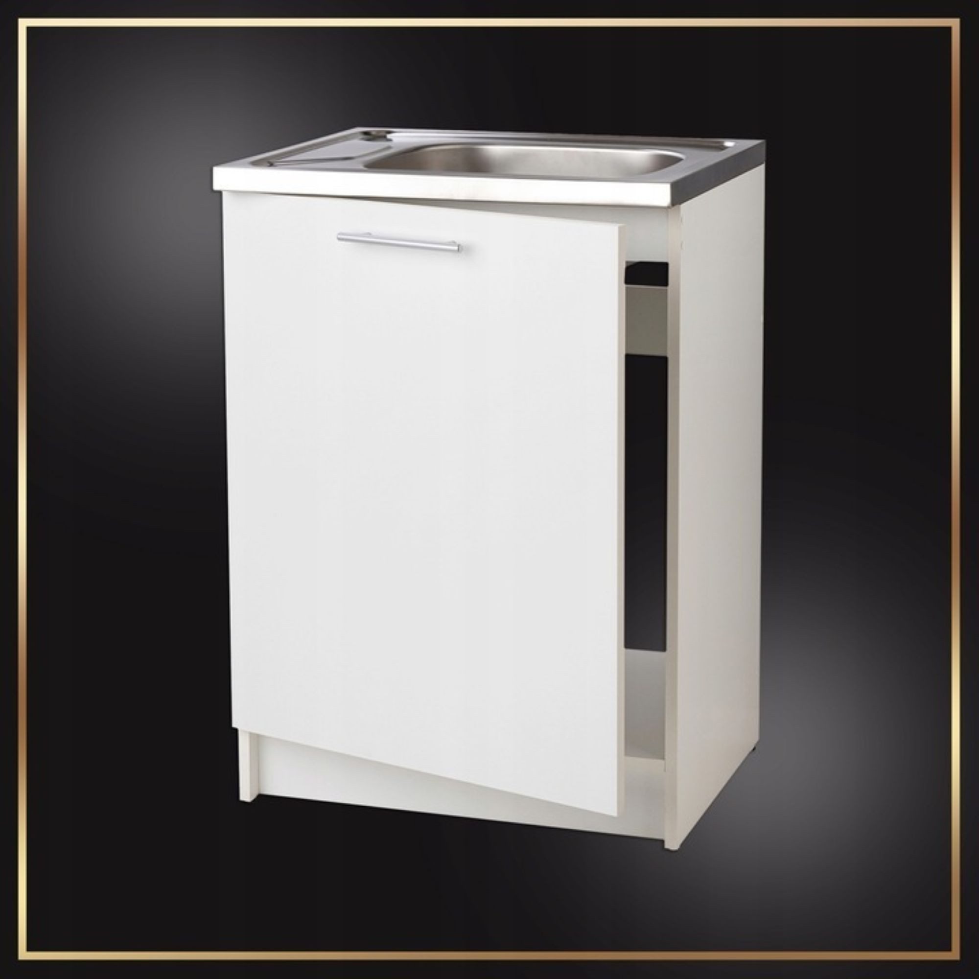 STAMAR Spülenschrank Küchenschrank 60cm Weiß Spüle Deante Edelstahl Siphon ohne Armatur (Komplett) Standschrank 50cm Tiefe Geschirrspüler Set Spülenschrank Mont – Bild 4 von 5