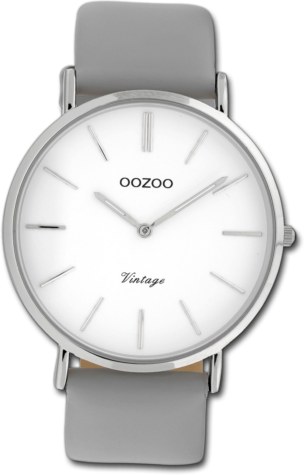 Leder weiß, Quarzuhr Uhr C20073 Damen groß (ca. Oozoo 40mm) Gehäuse, rundes Lederarmband Analog, OOZOO Damenuhr