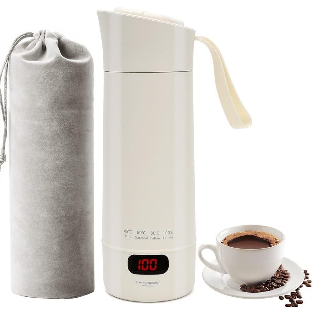 TUWENA Wasserkocher Reise Wasserkocher Klein, 400ML Mini Tragbarer Elektrische Wassertasse, 300W Schnellkoch-4 einstellbare Temperatur -Automatischer Abschaltung