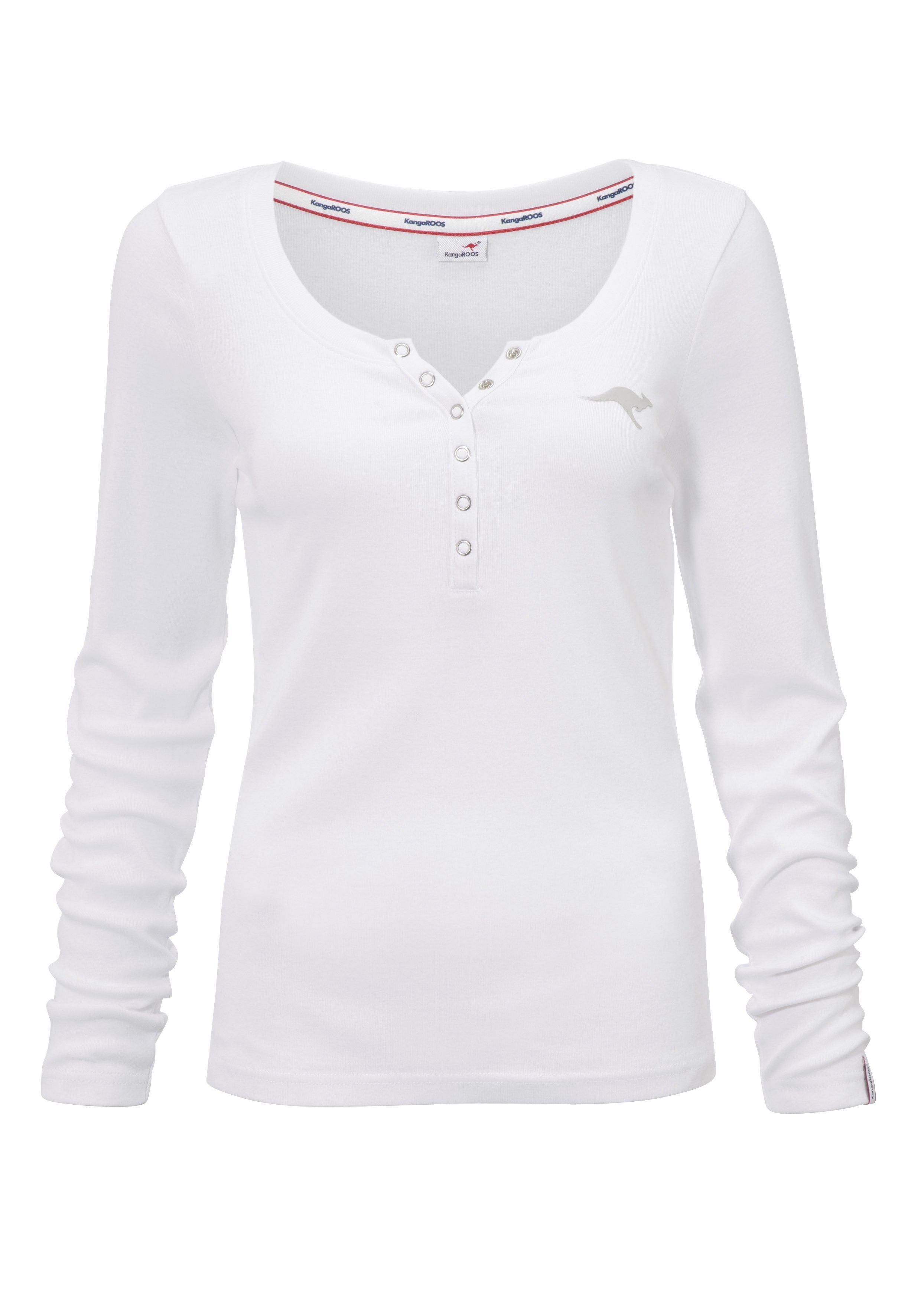 KangaROOS Langarmshirt krempelbare Ärmel, figurbetonter Schnitt, mit Logodruck