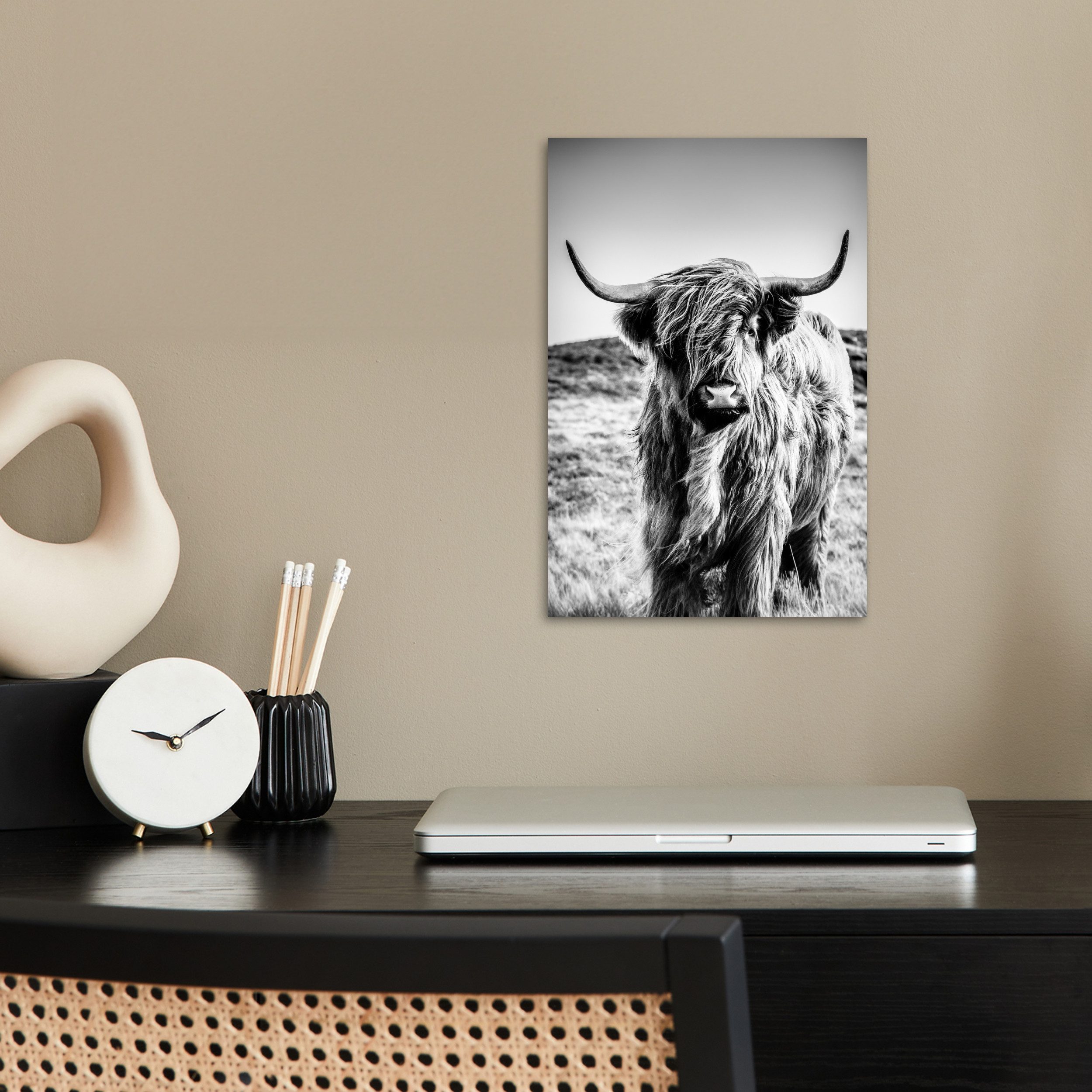 MuchoWow Poster Schottischer Highlander - Natur - Kuh - Schwarz - Weiß, (1 günstig online kaufen