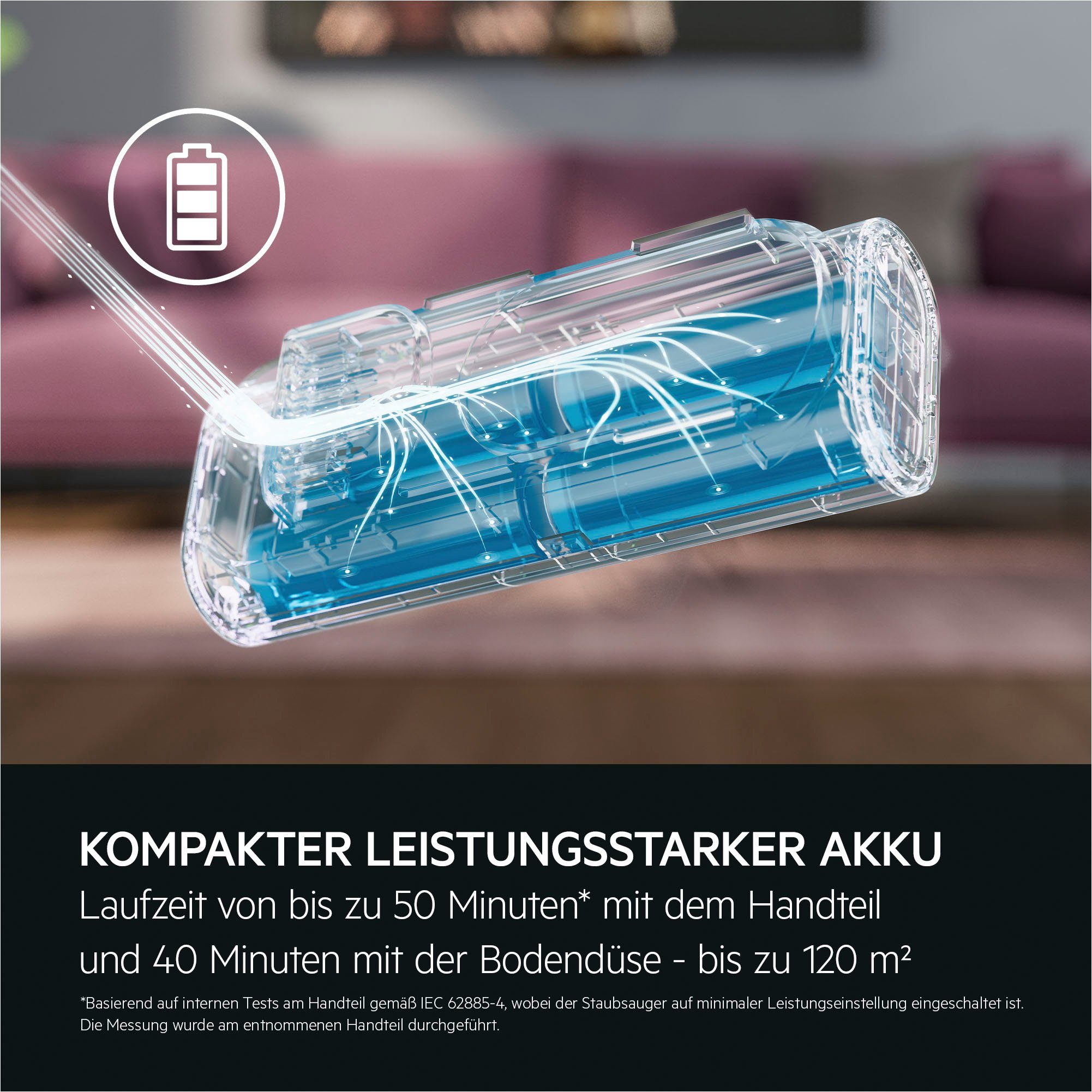 AEG Akku-Hand-und Stielstaubsauger zu % leicht Recyclingmaterial, kg, 60 Min. 2,2 beutellos, (AP71A142XN), Laufzeit bis 7000 ULTIMATE 50 extrem