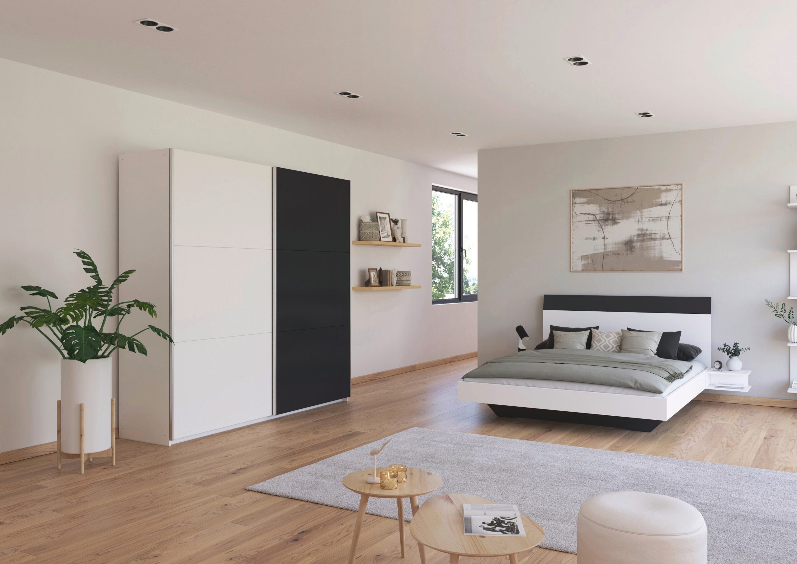 möbel-direkt.de Komplettschlafzimmer Monza im Dekor Weiß und Grau Metallic mit Schwebetürenschrank, (Komplett-Set, mit verschiedenen Bettgrößen wählbar), Made in Germany