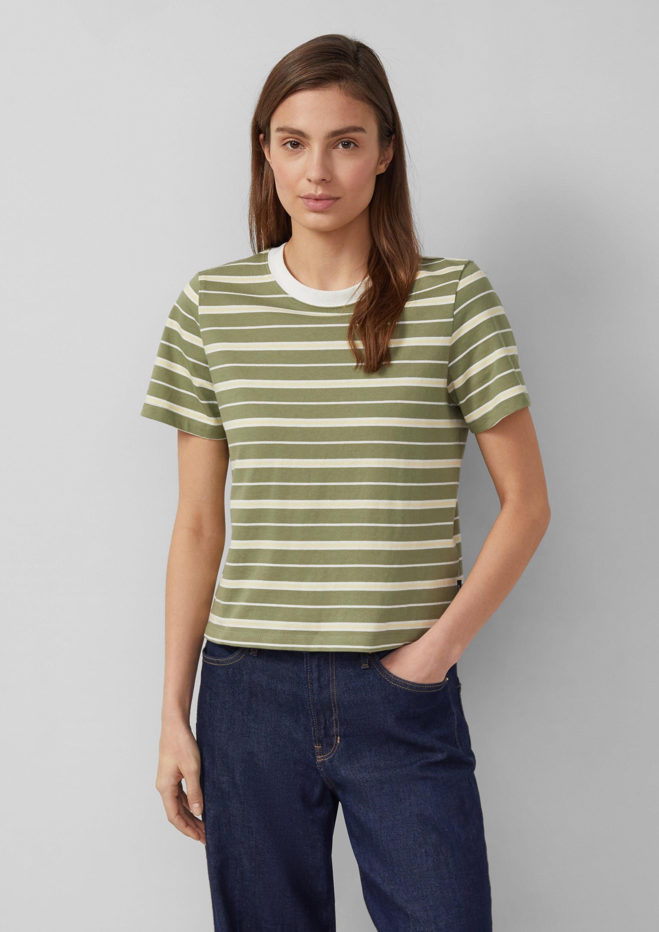 s.Oliver Kurzarmshirt T-Shirt Verkürztes Jersey-T-Shirt mit Streifen