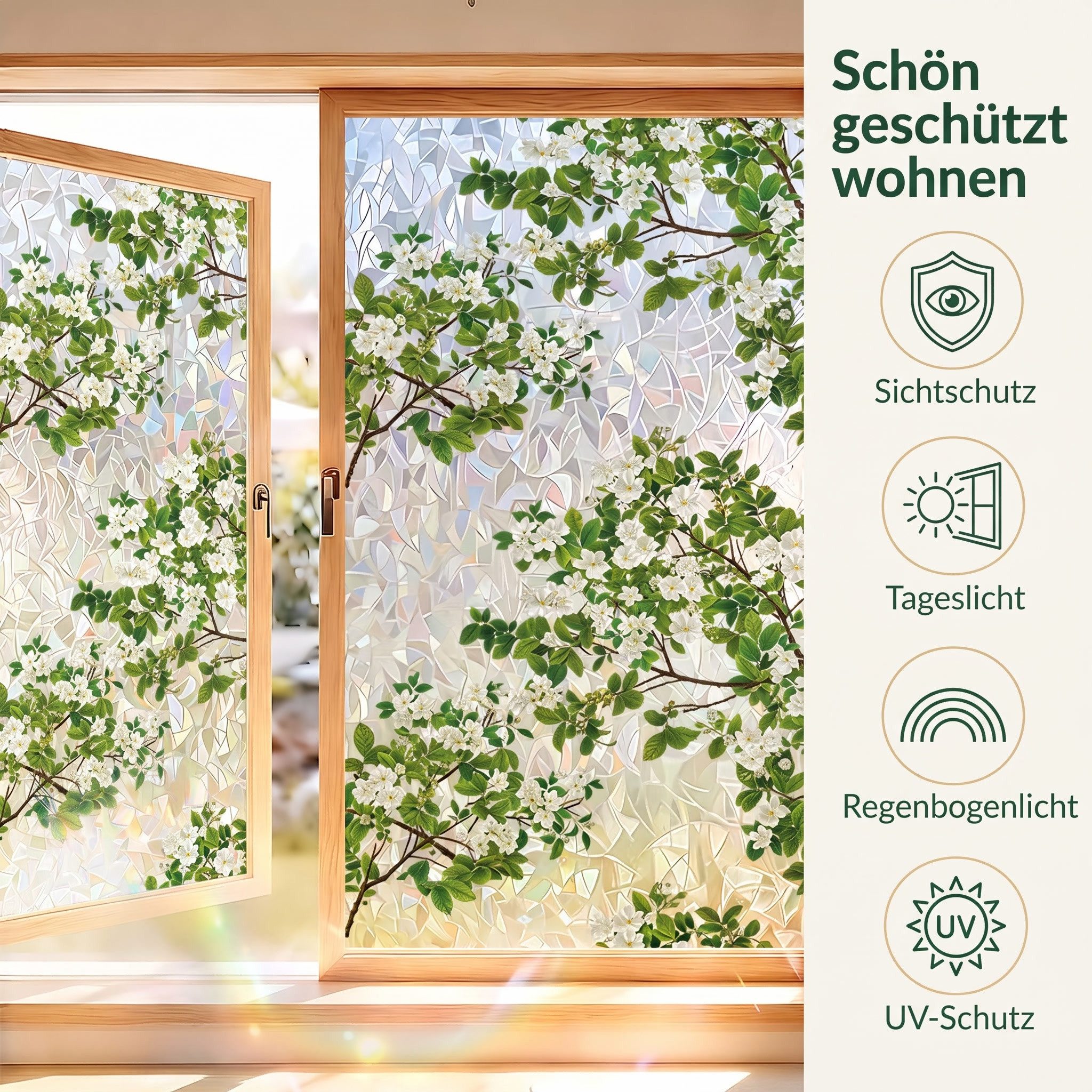 HomeBella Fensterfolie Dekorative Glasdekorfolie Buntglasoptik mit Blumen & Blättern, in Milchglasoptik für Fenster & Glastüren – Bild 4 von 5