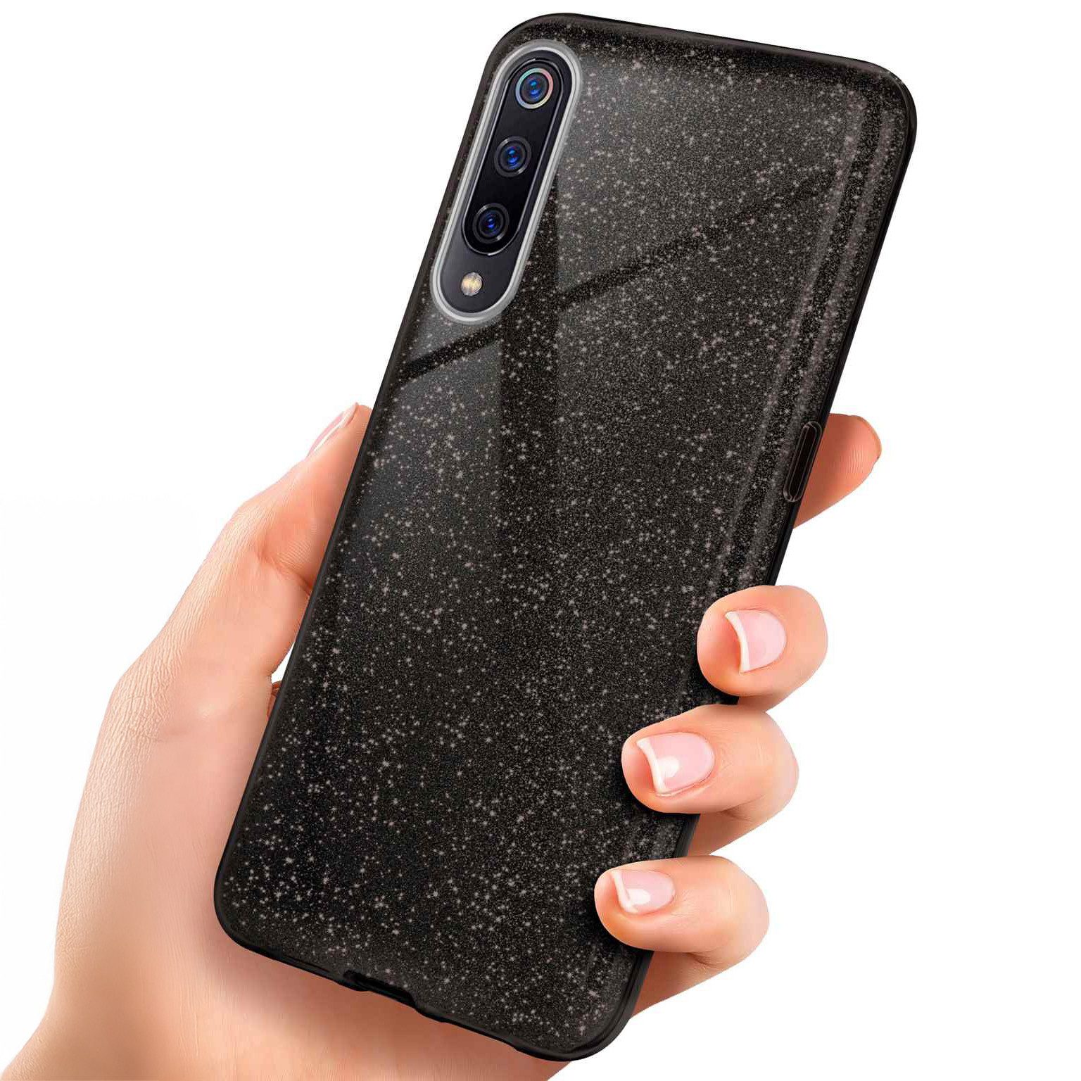Handyhülle für Xiaomi Mi 9 Glitzer Hülle Glitter Case Schwarz