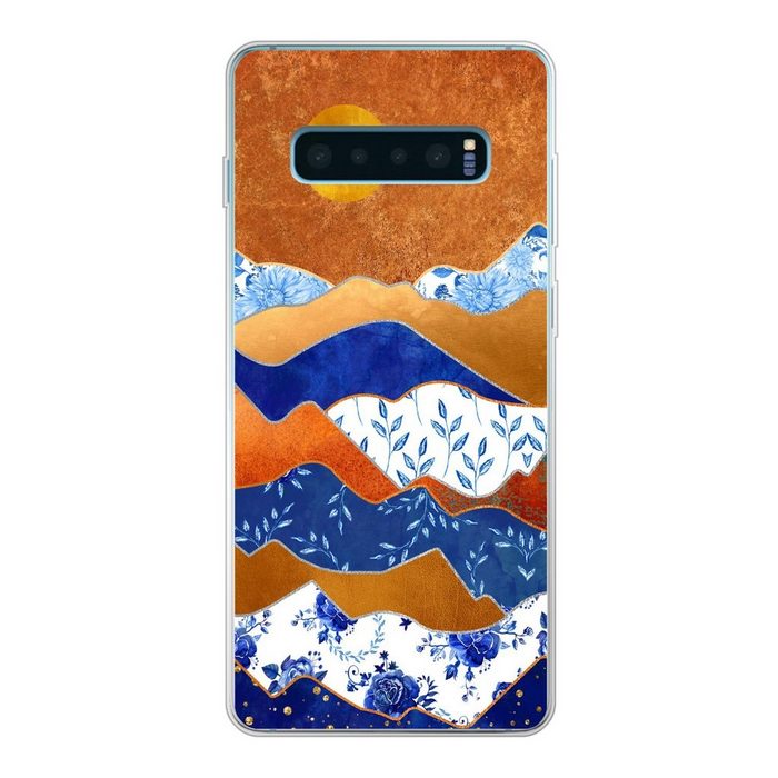 MuchoWow Handyhülle Delfter Blau - Gold - Blumen Phone Case Handyhülle Samsung Galaxy S10+ Silikon Schutzhülle