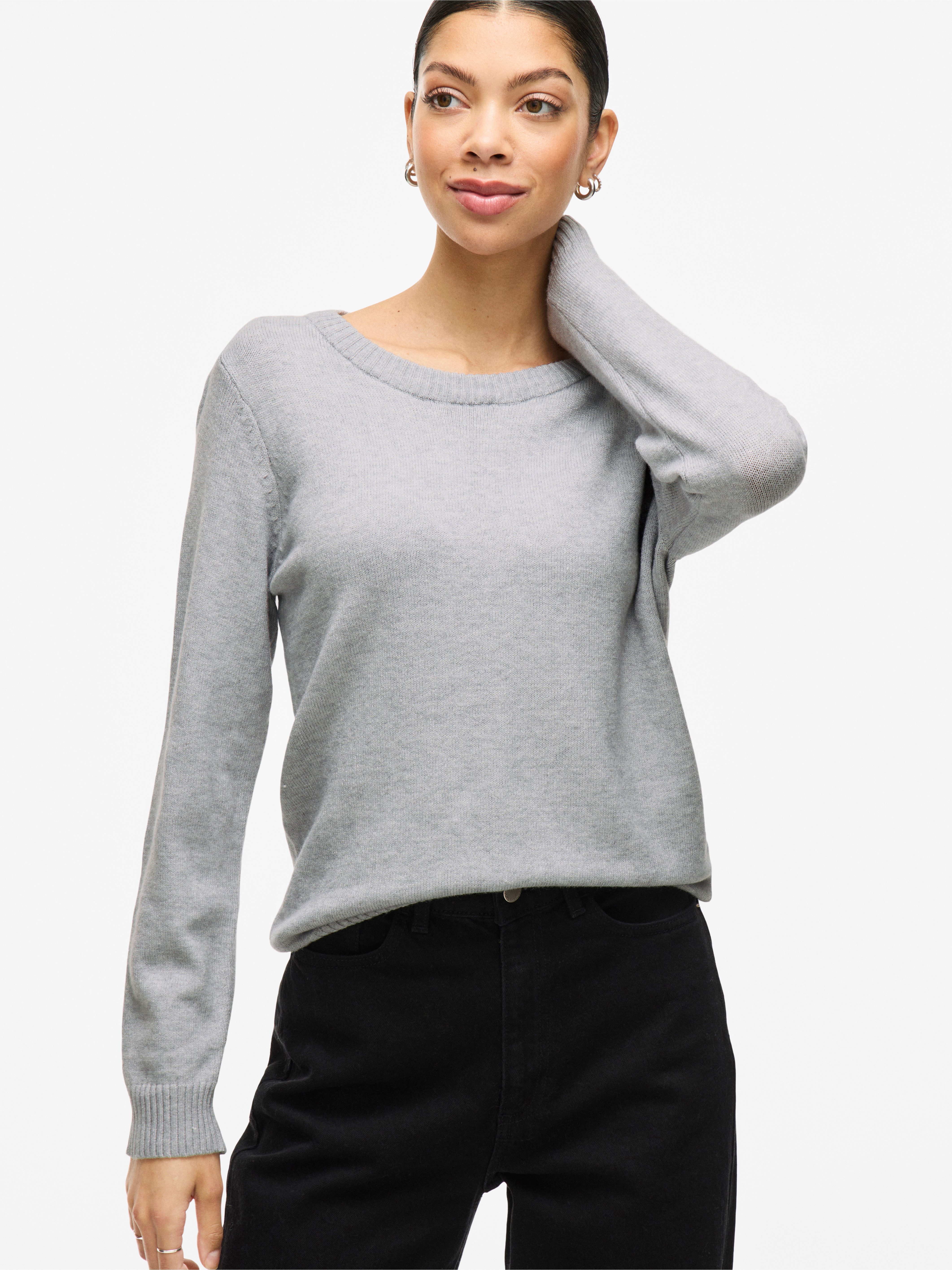 Vila Rundhalspullover VIRIL-O-PULLI Feinstrick mit feinen Strickdetails