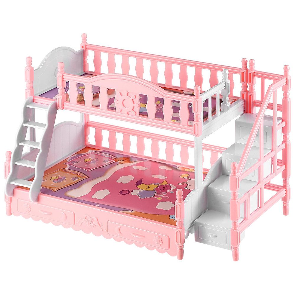 CLTYQ Puppenbett Mini-Doppelstockbetten,Puppenmöbel zum Dekorieren, Trennbar, Miniatur Kreatives puppenbett,Bettlaken Requisiten für Dekoration