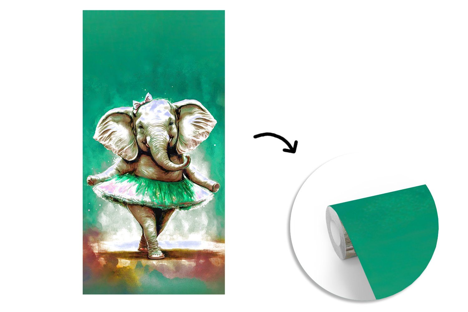 MuchoWow Fototapete Elefant - Ballerina Wohnzimmer - - St), bedruckt, Porträt Schlafzimmer Küche, - Matt, Fototapete Kinder, Vliestapete - für Farbe Bogen (2