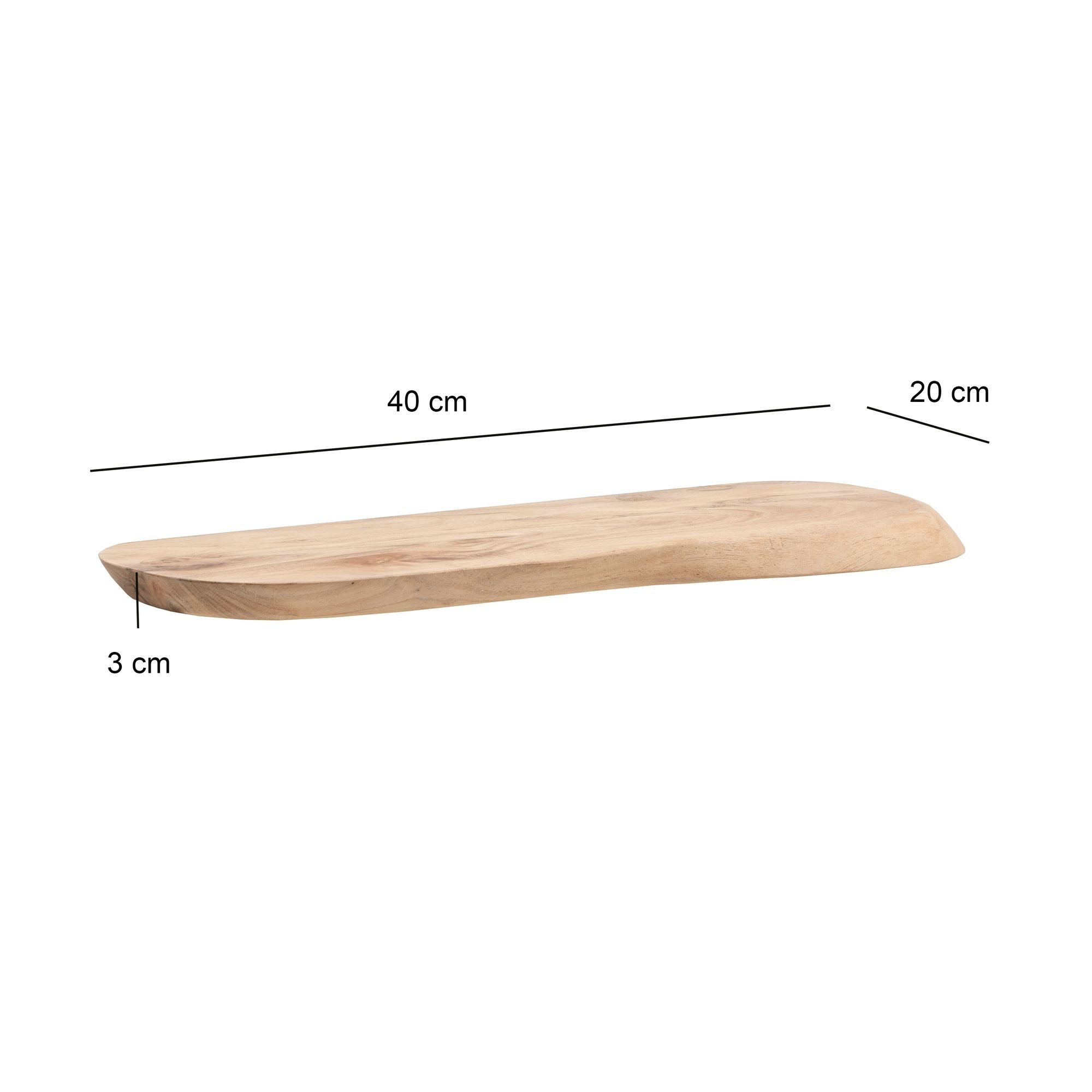 FINEBUY Wandregal FB74755 Schweberegal Akazie Massivholz 40cm in organischer Form modern, Dekoratives Massivholzregal mit organischer Form, Handgefertigte Ablage für moderne Wohnräume