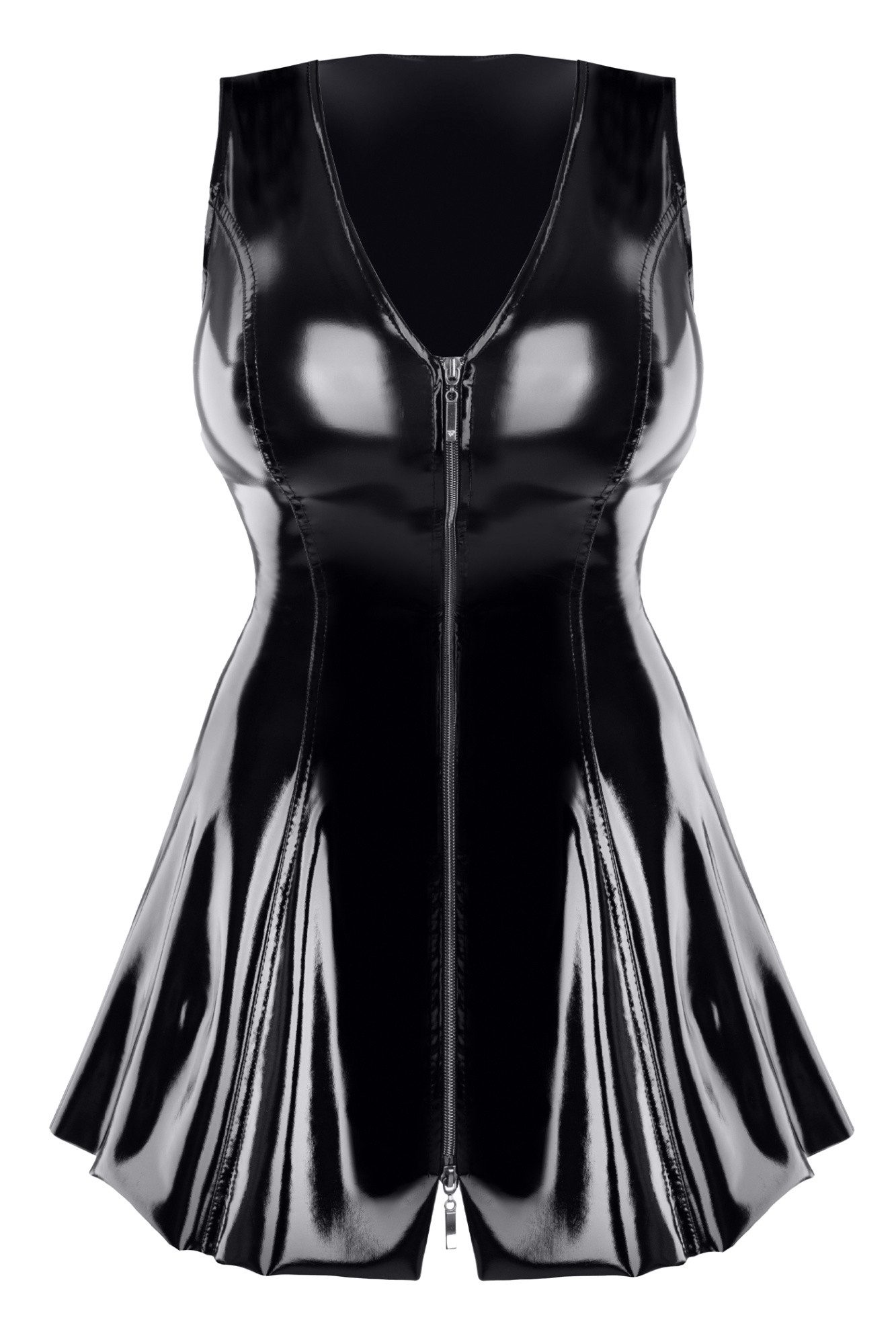 Minikleid Schwarzes Damen Miniklied Lack Kleid glänzend mit Reißverschluss w