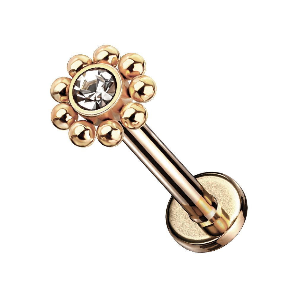 Piercing-Set Labret Monroe Piercing Zirkonia Blume Innengewinde Rosegold 6mm