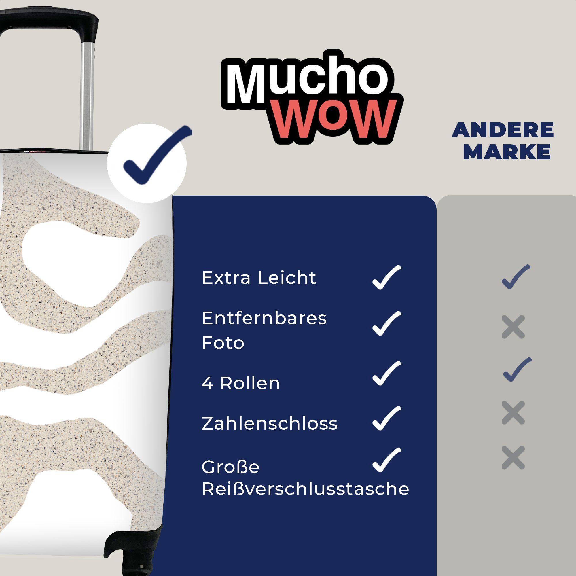 Reisetasche - Handgepäckkoffer Rollen, Handgepäck rollen, - MuchoWow Reisekoffer Abstrakt 4 Ferien, mit Terrazzo Beige, für - Design Trolley,