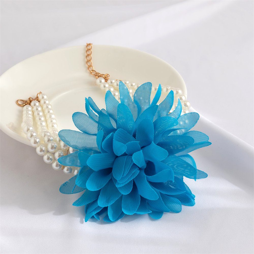 Choker Imitation Blau Perle Rouemi Bankett-Halskette Damen-Halskette, Blume