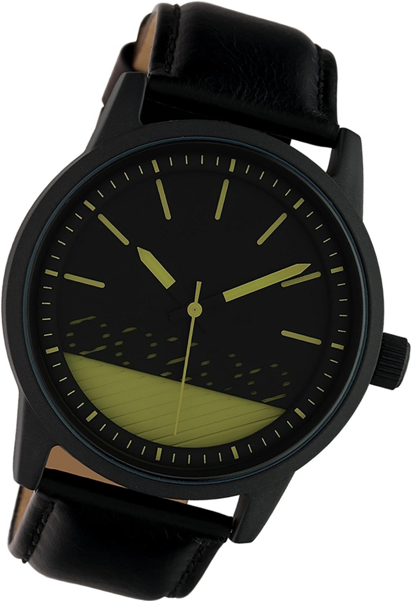 OOZOO Quarzuhr Oozoo Damen Armbanduhr Timepieces, Damenuhr Lederarmband  schwarz, rundes Gehäuse, groß (ca. 45mm)