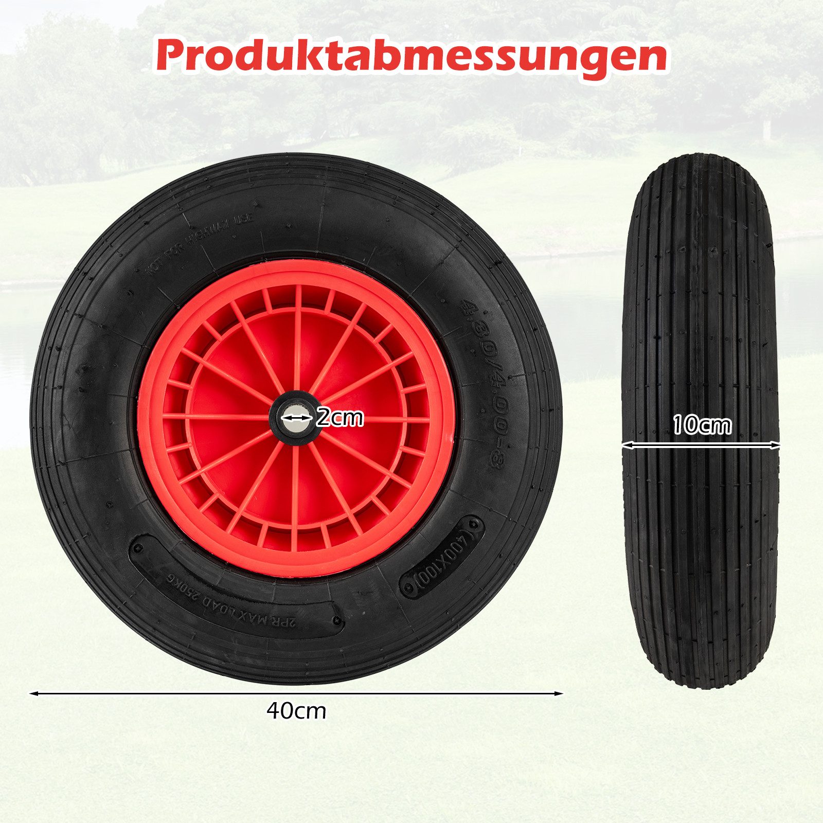 COSTWAY Schubkarren-Rad (1 St), 4.00-8, Ø 400 mm Vollgummi, bis 250 kg belastbar