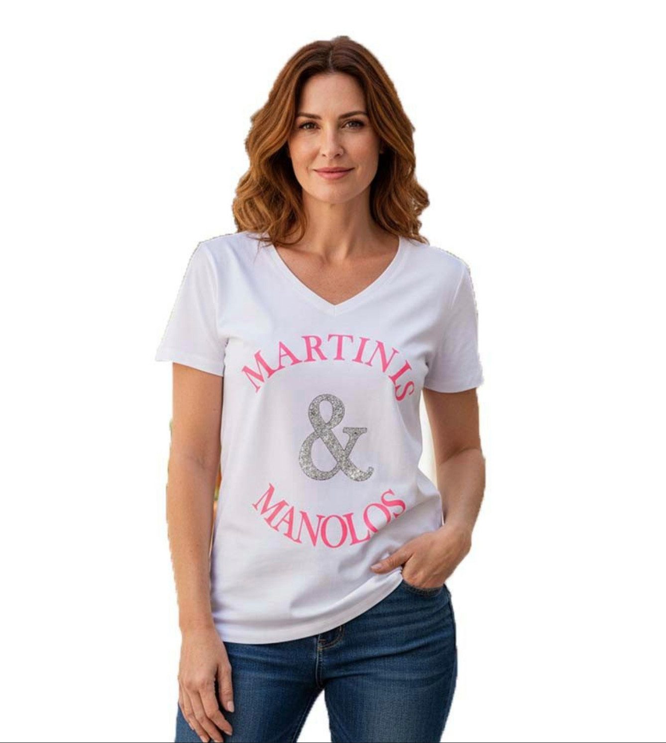 Miss Goodlife T-Shirt Miss Goodlife MG13832 V-Neck T-Shirt Martinis & Manolos Weiß