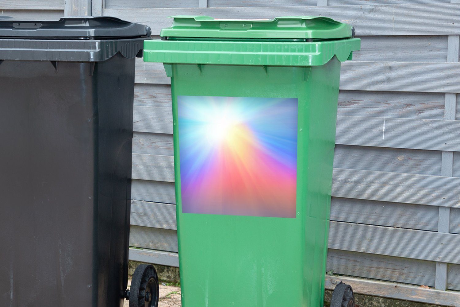 St), Mülleimer-aufkleber, MuchoWow Container, der Mülltonne, Wandsticker Sonne Glühen Sticker, Abfalbehälter (1 Buntes