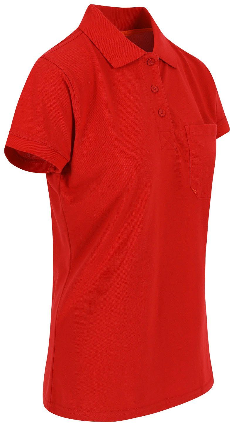 Bündchen Rippstrick-Kragen rot Poloshirt 1 Freya mit Figurbetont, Damen Brusttasche Polo sowie Herock und Kurzärmlig