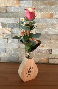 holzpost GmbH Dekovase, Edle Vase aus Holz inkl. Glaszylinder mit Violinschlüssel und Noten