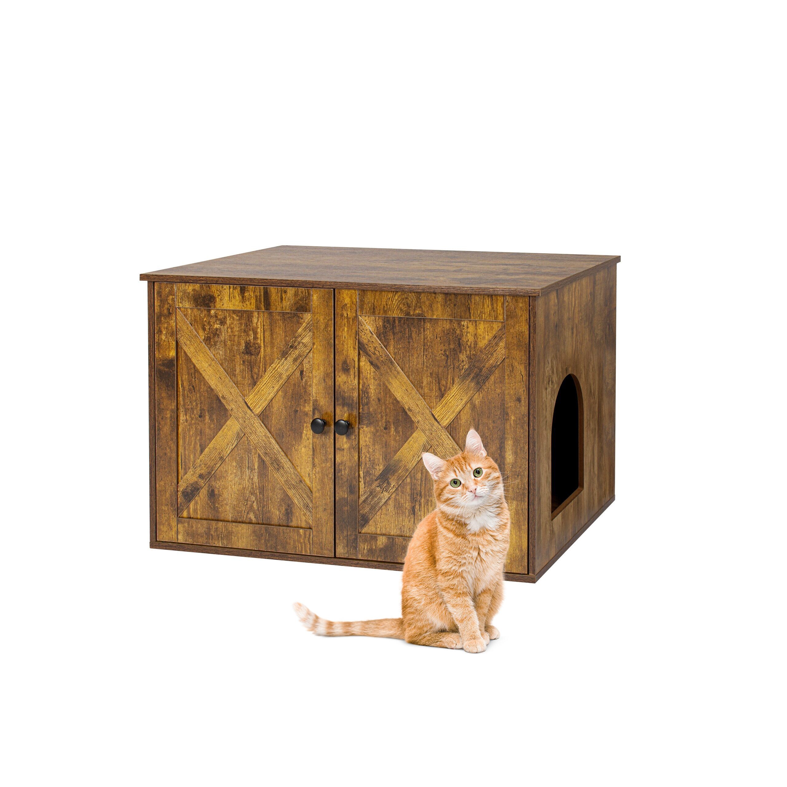 relaxdays Indoorhütte Katzenschrank für Katzenklo, Vintagebraun