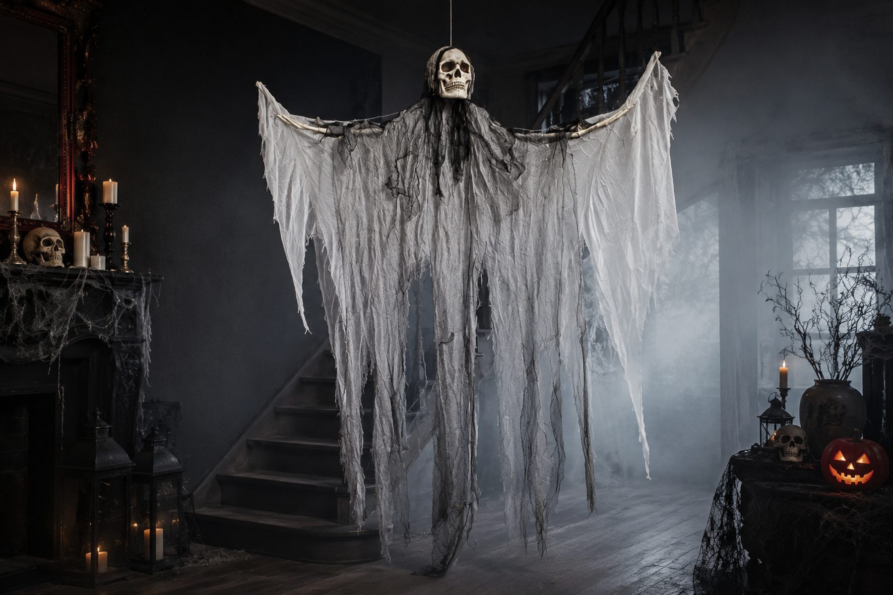 Das Kostümland Dekoobjekt Todesengel Halloween Hängefigur 180 cm  Geist mit