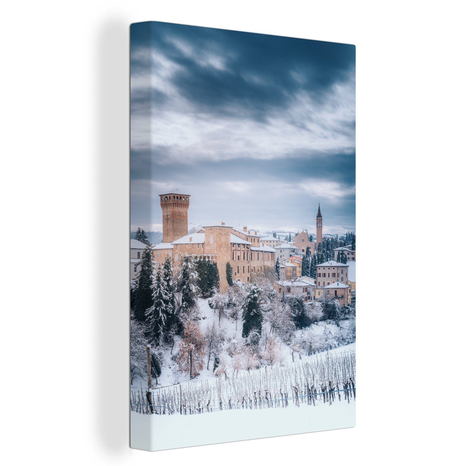 OneMillionCanvasses® Leinwandbild Schloss - Italien - Schnee, (1 St), Leinwandbild fertig bespannt inkl. Zackenaufhänger, Gemälde, 20x30 cm