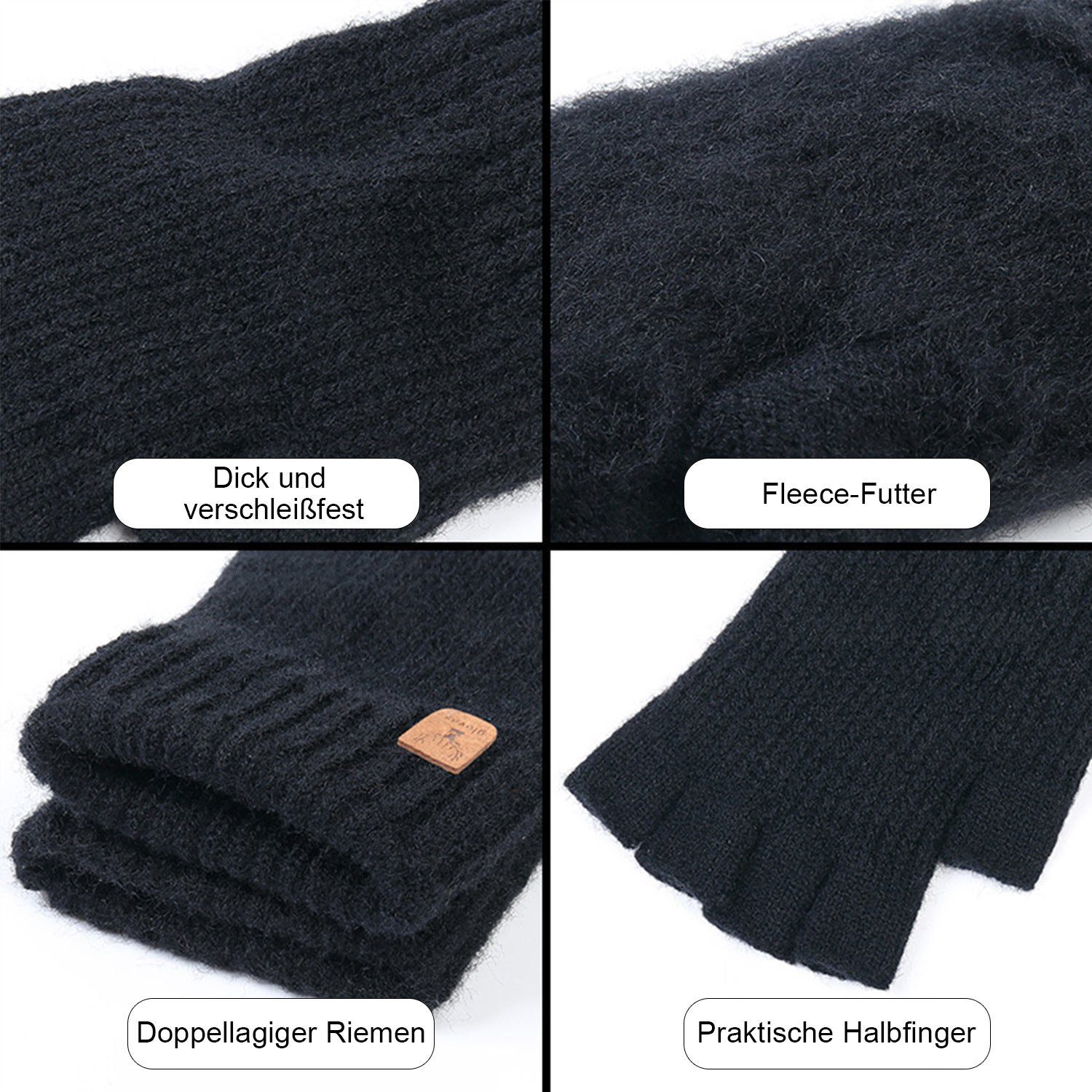 WinterhandschuheTouchscreen Damen Daisred 2 Strickhandschuhe Paar Schwarz+Grau Warm Handschuhe
