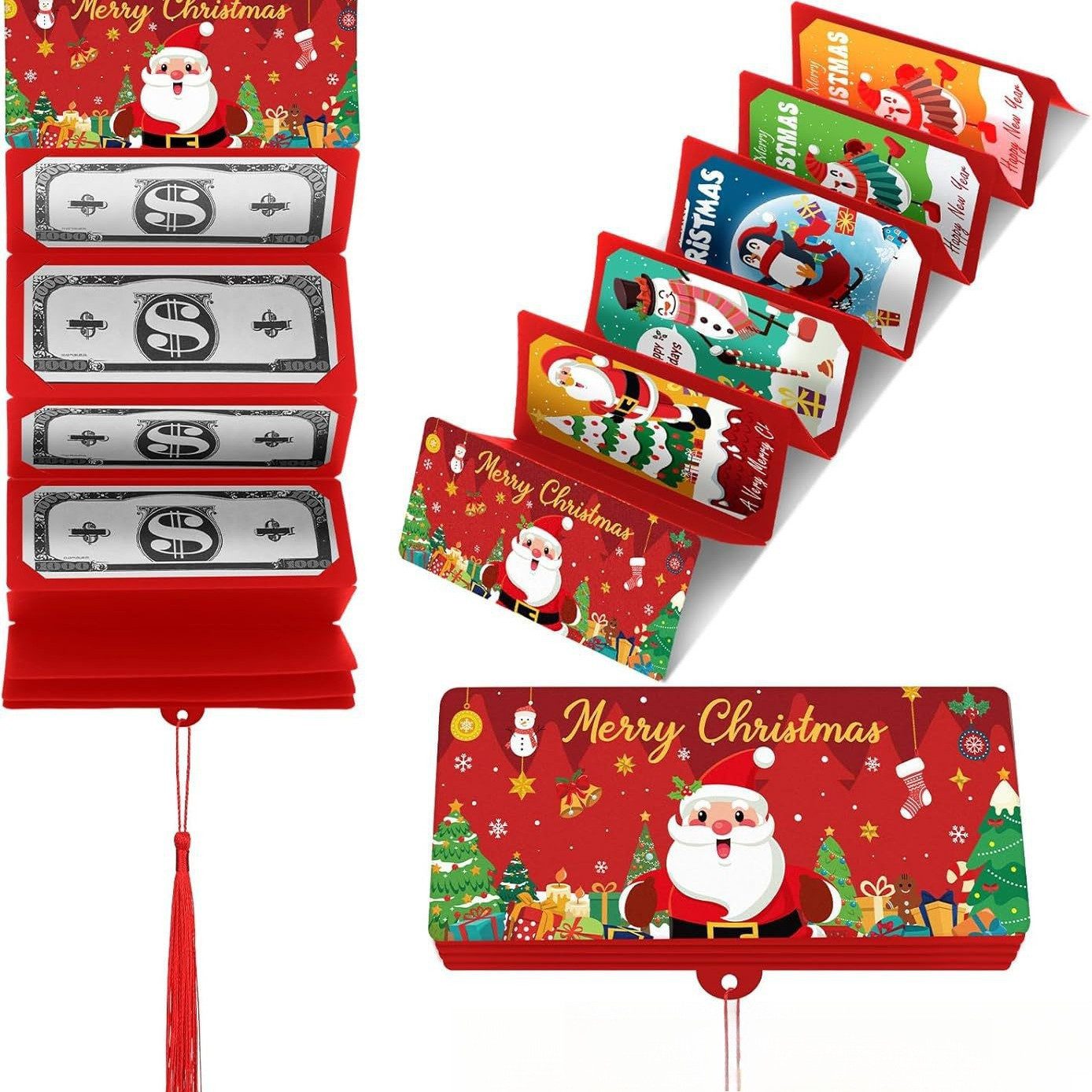 Bomiclss Grußkarte Weihnachts-Geld Geschenkkartenhalter mit 10 Fächern,Weihnachtskarte, Geldgeschenk Weihnachten, Geldumschlag, Weihnachtskarten Geldhalter